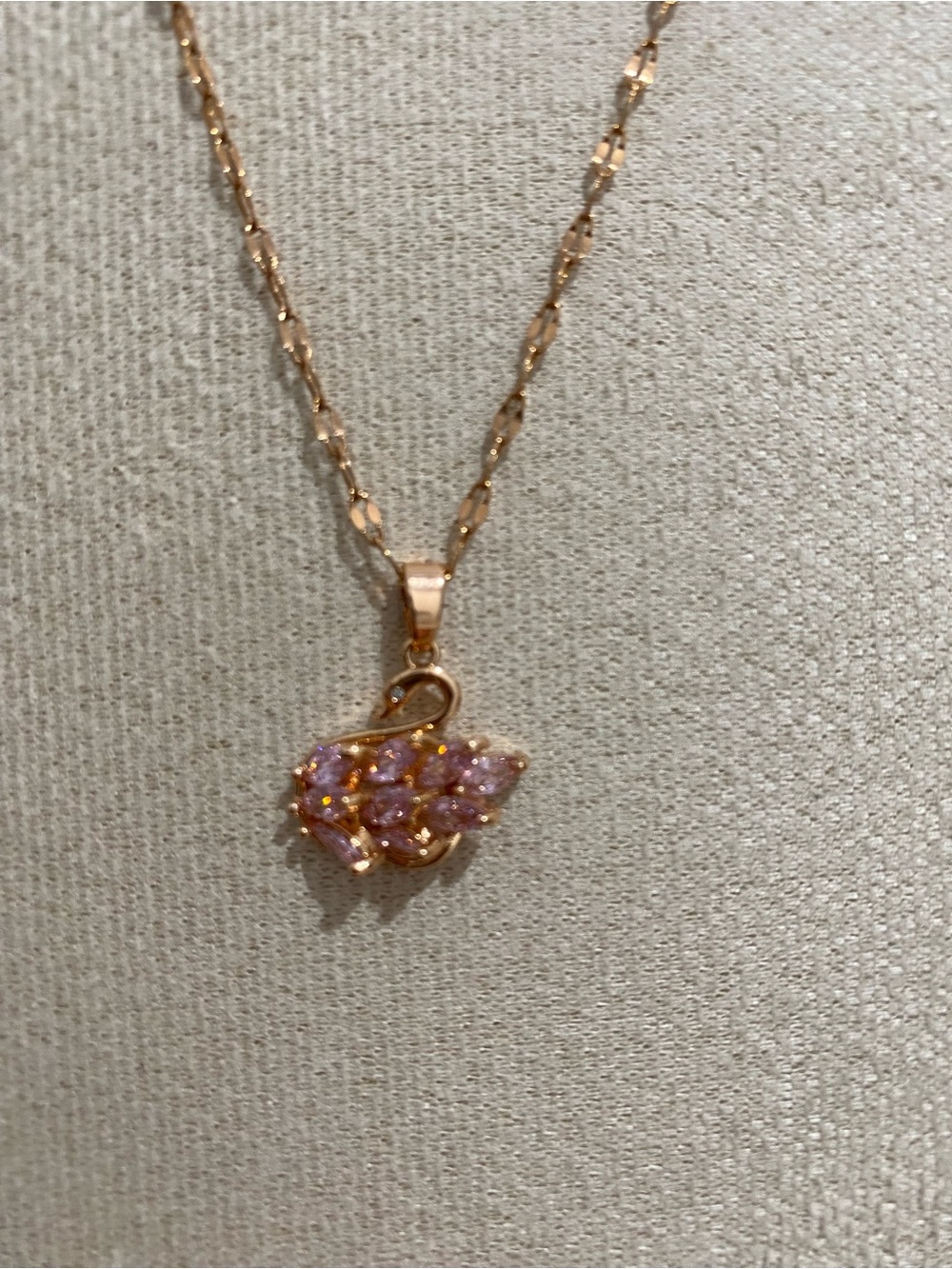Rose Gold Swan Pendant Necklace with Pink Stones